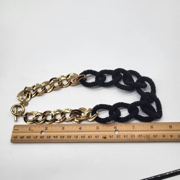 Talbots Gold Tone Chain Statement Necklace with Black Seed Beed Chunky Links - Picture 6 of 6